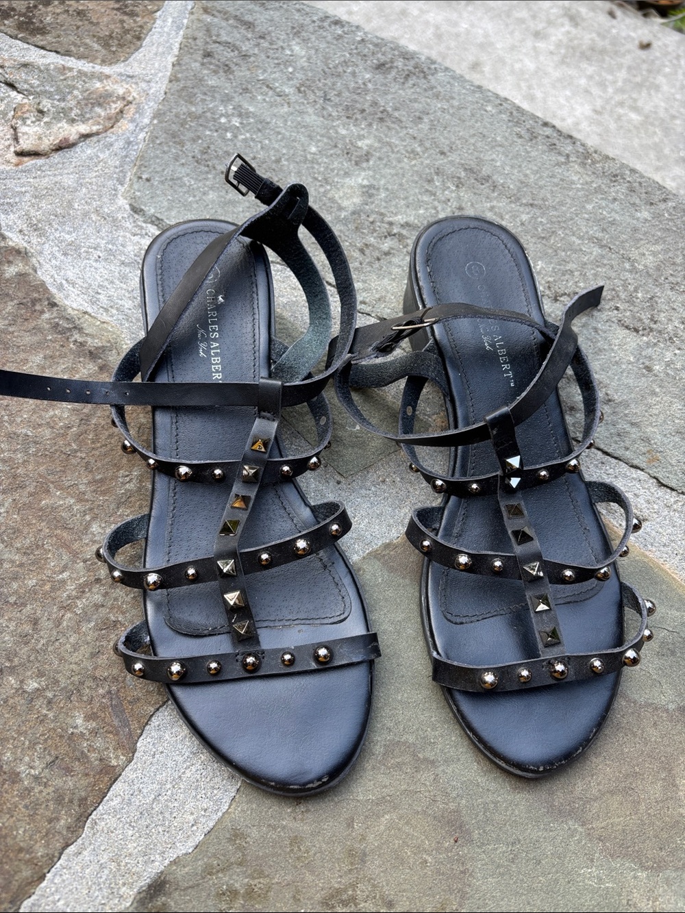 Charles Albert Black Studded Multi-Strap Sandals
